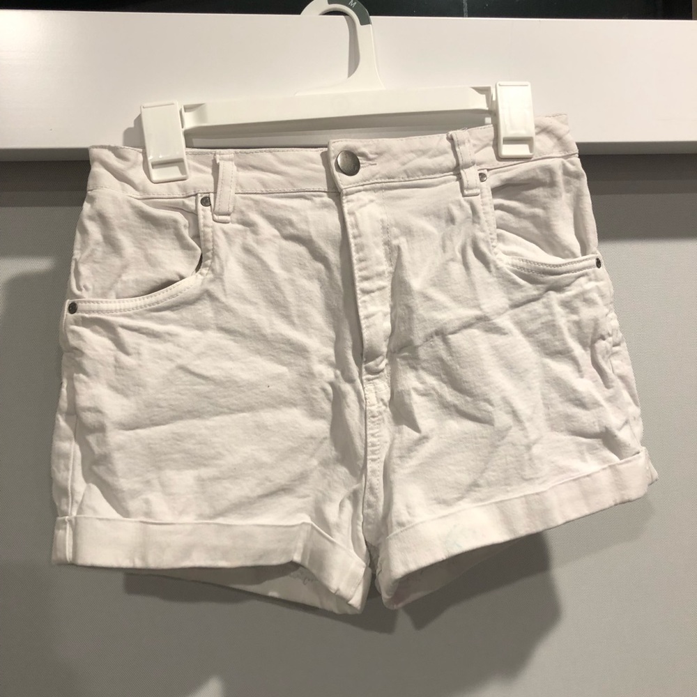 White High-Waisted Denim Shorts
